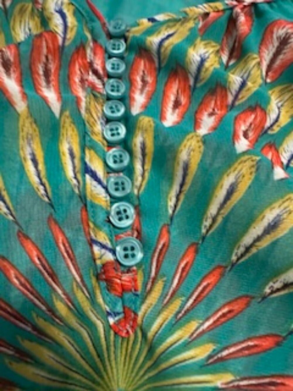 Love Fire Feather print Sheer Top Sz S